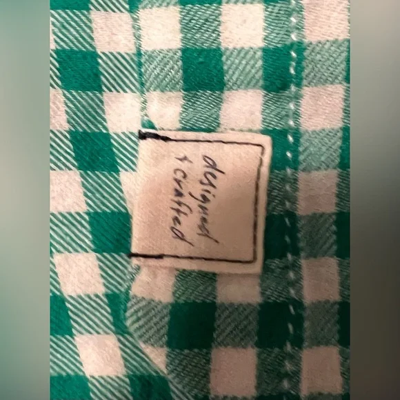 Gap Women’s The Shrunken Boyfriend Gingham Green And White Medium Long Sleeve - Picture 2 of 16
